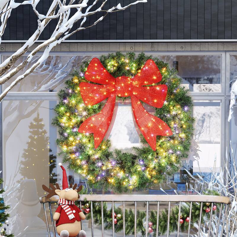 HOMCOM 60in Pre-Lit Wreath: 300 LED, 11 Modes, Remote, 3D Bow, 996 Tips, Indoor/Outdoor