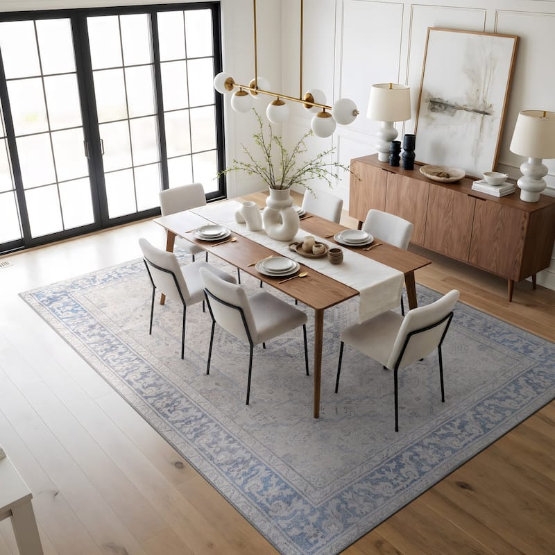 Beige Medallion Flat Pile Washable Rug - Pet Friendly, Non-Slip for Entryway and Bedroom