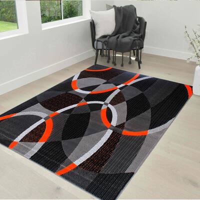 HR Abstract Rug Contemporary Oval, and Circle Pattern Area Rug Yellow, Orange, Green, Red, Purple and more
