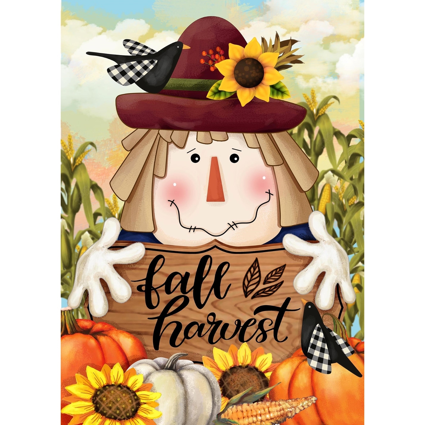 Scarecrow "Fall Harvest" Outdoor House Flag - 40" x 28"