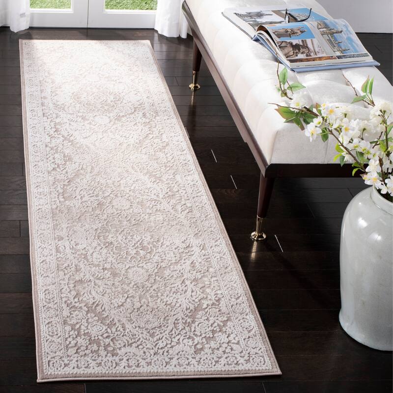 SAFAVIEH Reflection Emaline Modern Oriental Polyester Rug - 2'3" x 8' Runner - Beige/Cream