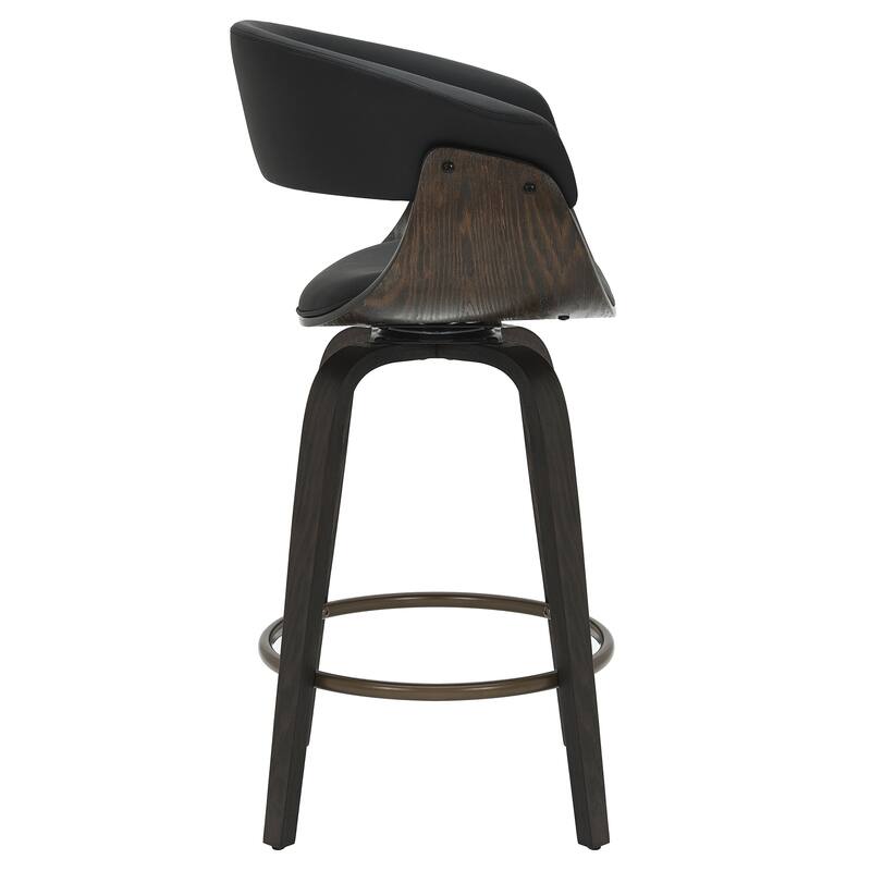 Mid-Century Modern Faux Leather & Bentwood 26" Counter Stool with Swivel, Set of 2