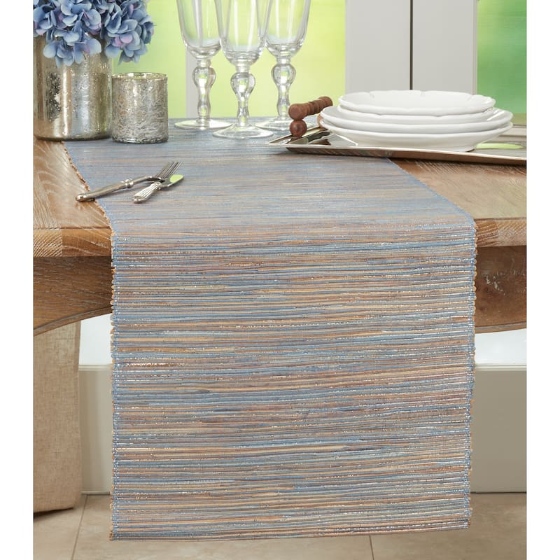 Nubby Table Runner With Shimmering Woven Design - 16"x72" - Blue Grey