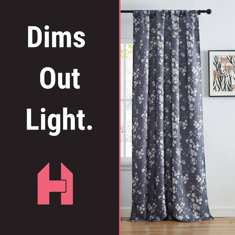 HLC.me Ashley Floral Patterned Light Blocking Curtain Rod Pocket Pole Top Panels - Set of 2