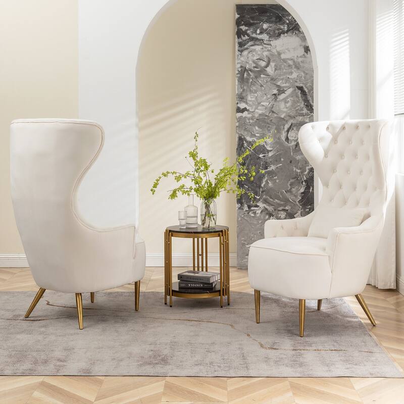 KINWELL Tufted High Wingback Accent Chairs Velvet Armchairs, Set of 2