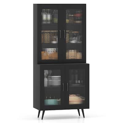 Costway Kitchen Pantry Cabinet with Translucent Fluted Doors & - See Details