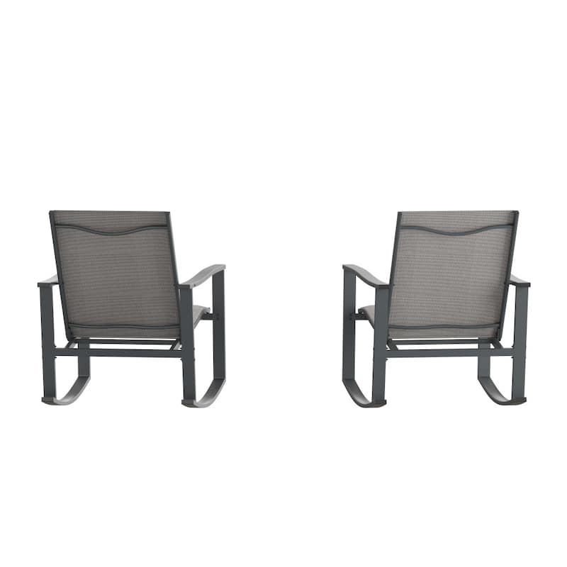 Set of 2 All Weather Flex Comfort Rocking Chairs with Metal Frames-Black/Black