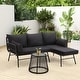 preview thumbnail 9 of 52, EROMMY 3-Piece Patio Conversation Set with Glass Table & 2 Armchairs, Seat Cushions L-shaped  - Black