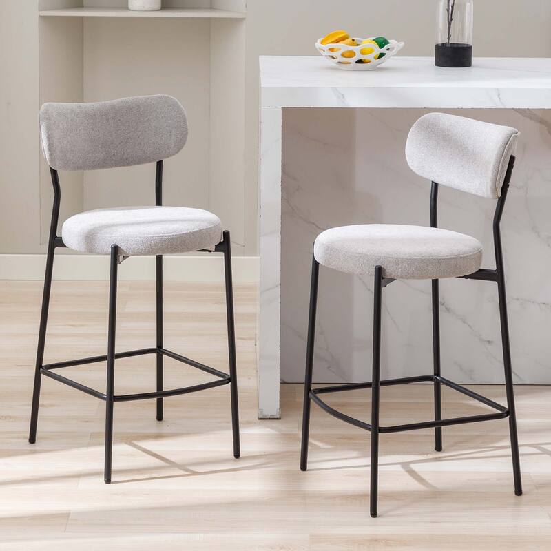 Textured Boucle 26" Counter Seat Height Padded Bar Stools - Set of 2 - Grey