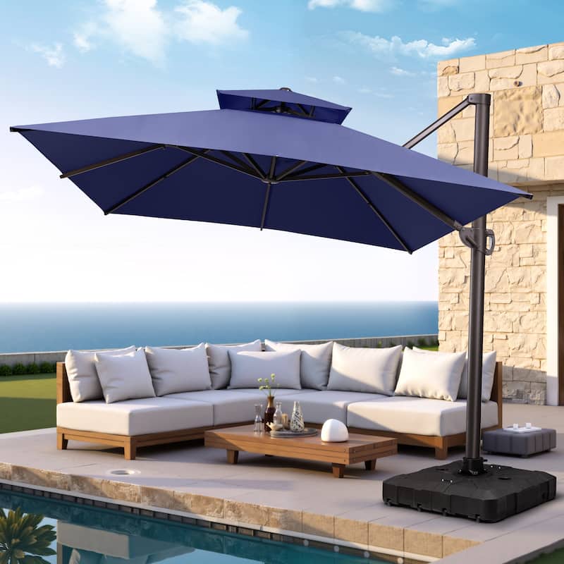 Pellebant 10FT x 13FT Outdoor Patio Offset Umbrella 360 degrees Rotation with Base
