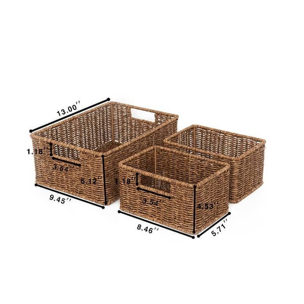 3-Pack Hand Woven Storage Basket Set, Wicker Baskets for Bathroom, Kitchen, Living Room - 5.12'' H X 12.99'' W X 9.45'' D
