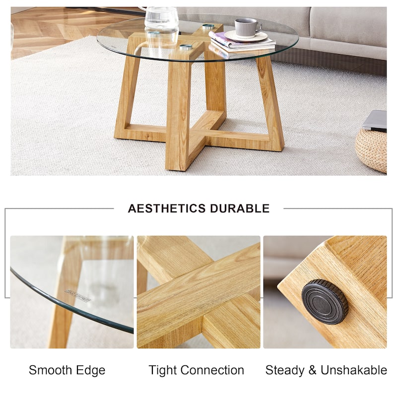 Modern practical circular coffee tables transparent tempered glass tabletop Suitable for living rooms and bedrooms