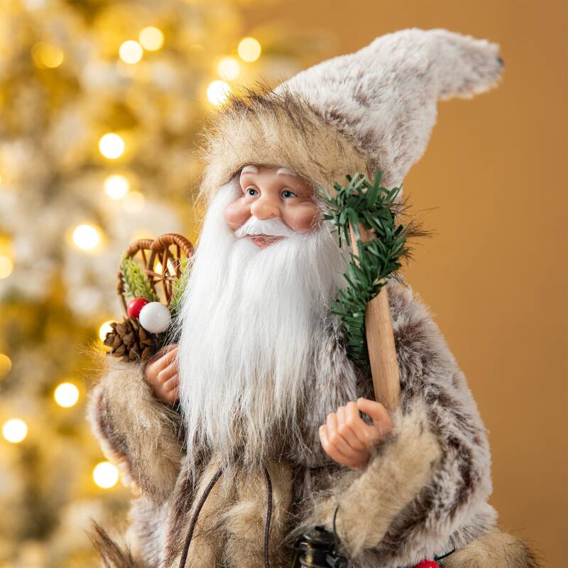 Glitzhome Christmas Imitative Fur Woodland Santa Figurine