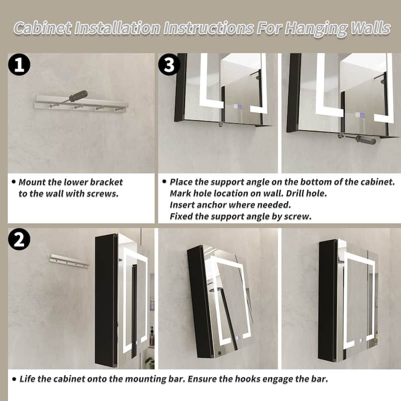 ExBrite 20" x 26" LED Bathroom Medicine Cabinet with Mirrors, Defog