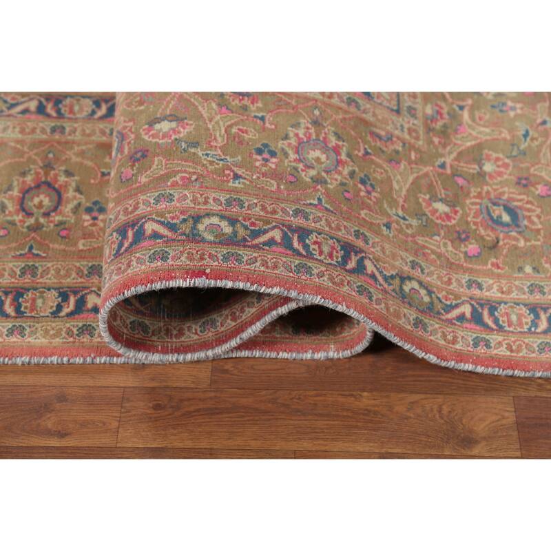 Traditional Pink Mashad Persian Vintage Rug Hand-Knotted Wool Carpet - 9'5"x 12'5"