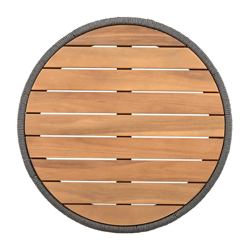 Roomfitters 31.5" Round Outdoor Coffee Table, Acacia Wood and Rattan Rope Accent Table for Patio and Balcony