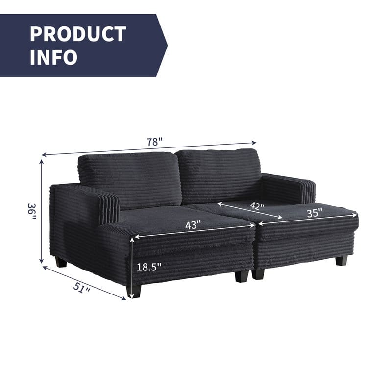 Mixoy Oversize Corduroy Fabric Convertible Modular 3-seater Sofa/Loveseat Sofa For Living Room