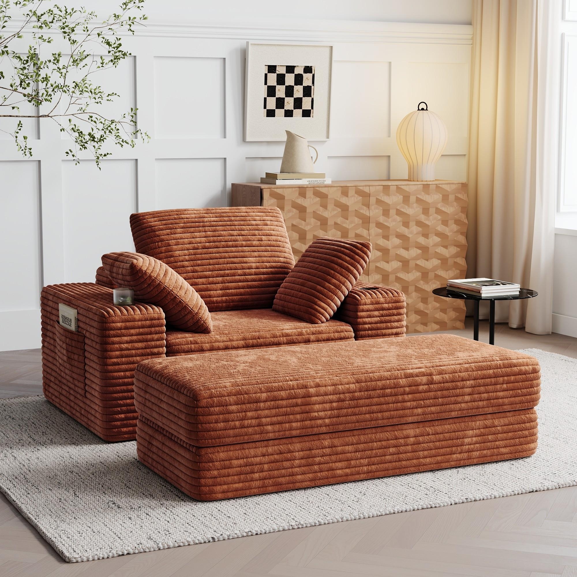 JASIWAY Modern 3-in-1 Chaise Lounge Sofa Bed with Movable Ottoman