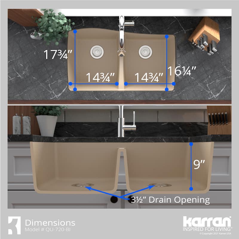 Karran Undermount Quartz Double Bowl Kitchen Sink