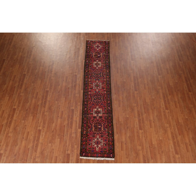 Tribal Gharajeh Persian Runner Rug Handmade Red Wool Carpet - 2'4"x 11'1"