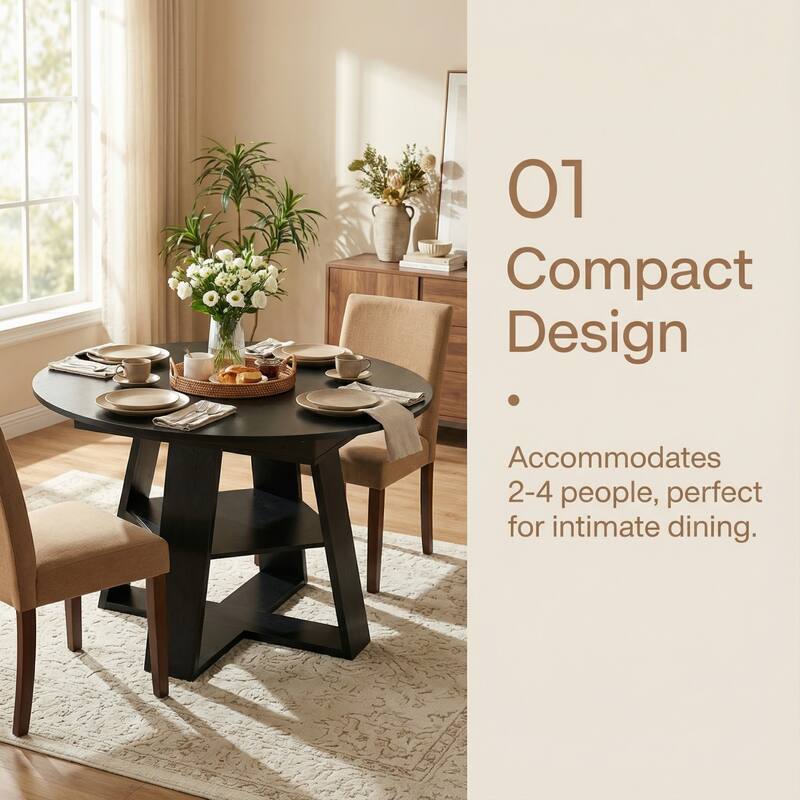 43.3"-59" Extendable Round Dining Table with Storage Shelf