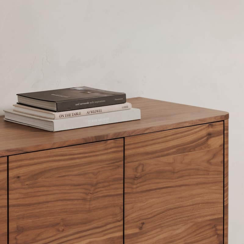 Title: NADAAL STUDIOS Odette Sideboard, Walnut Veneer with Rubber Wood Base, 3 Doors, 2 Drawers, Brown