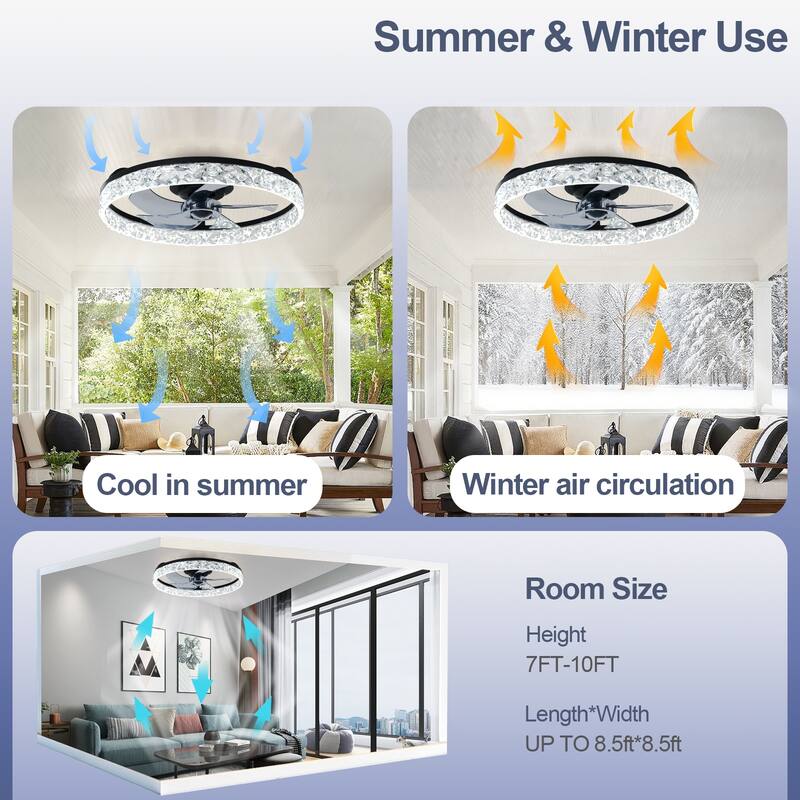 Low Profile Ceiling Fan with Light: 20-16 Inch, App Remote Control, Dimmable 3 CCT LED, 6 Wind Speeds, Ultra Quiet