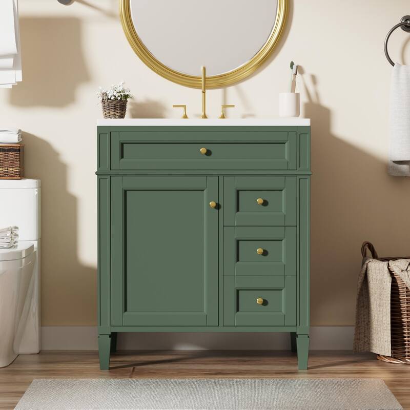 30" Bathroom Vanity with Top Sink, 2 Drawers and a Tip-out Drawer