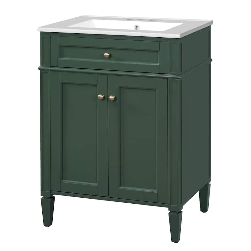 24" Bathroom Vanity With 2 Doors And Tip-Out Drawer, Bathroom Storage Cabinet With Sink, Soft-Closing Doors With Organizers
