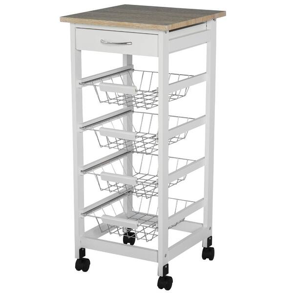 Homcom 32 25 Wooden Rolling Kitchen Storage Cart On 360 Swivel Wheels With Ample Storage Space Solid Structure White