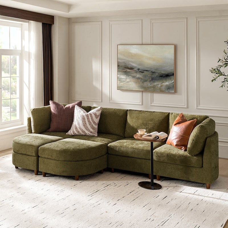 Mattia 125" Modern Under-seat Storage Sectional Sofa with Round Table and Solid Wood Legs by HULALA HOME