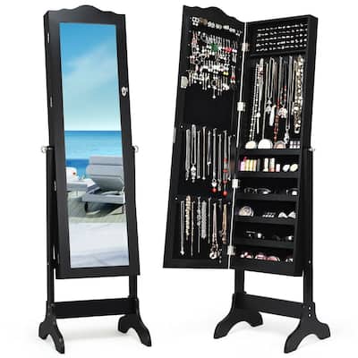 Mirrored Lockable Jewelry Cabinet Armoire Organizer Storage Box - 18.5" x 14.5" x 63.5" ( L x W x T )
