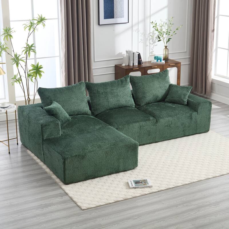 Floor Standing Chaise Lounge Couch L-shape Sectional Sofa with Ottoman - Emerald