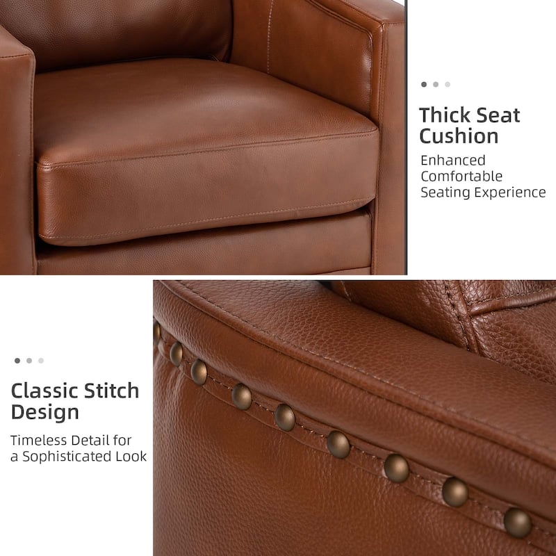 Jorge 28.74" Wide Genuine Leather Swivel Chair with Arms