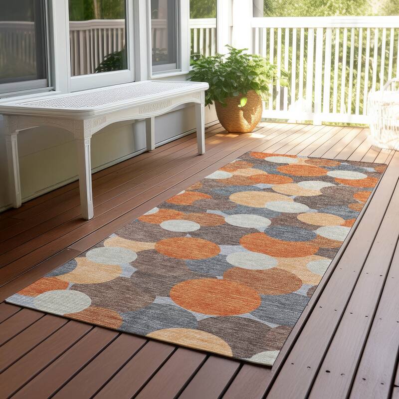 Machine Washable Indoor/ Outdoor Mucho Bubbles Chantille Rug - Orange - 2'3" x 7'6"