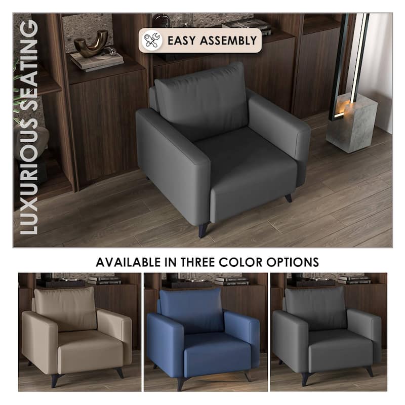 Single-Seater Sofa Modern Armchair Upholstered Vegan Leather with Metal Legs Removable Cushions Inno Series by LeisureMod