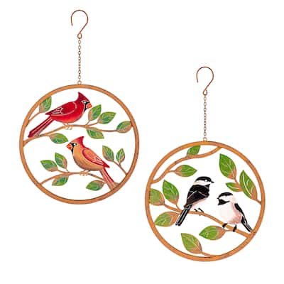 12" Diameter Rustic Friends Hand Painted Hanging Decor, Set of 2