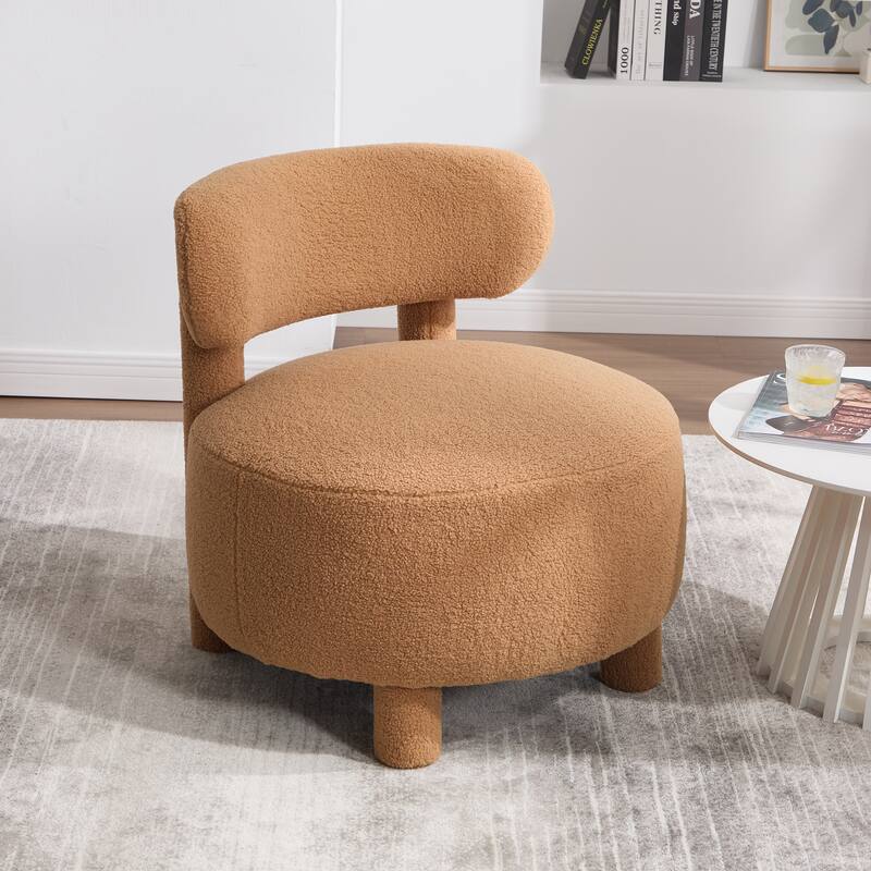 Fabric Armless Accent Chair with Curved Backrest & Solid Wood Legs - Khaki-Teddy