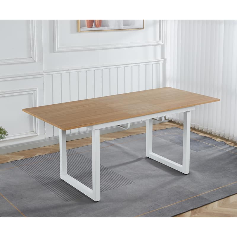 Extendable Square Dining Table for 6-8 Person, Kitchen Table with MDF Top & Metal Legs, Perfect for Garthering Family Party