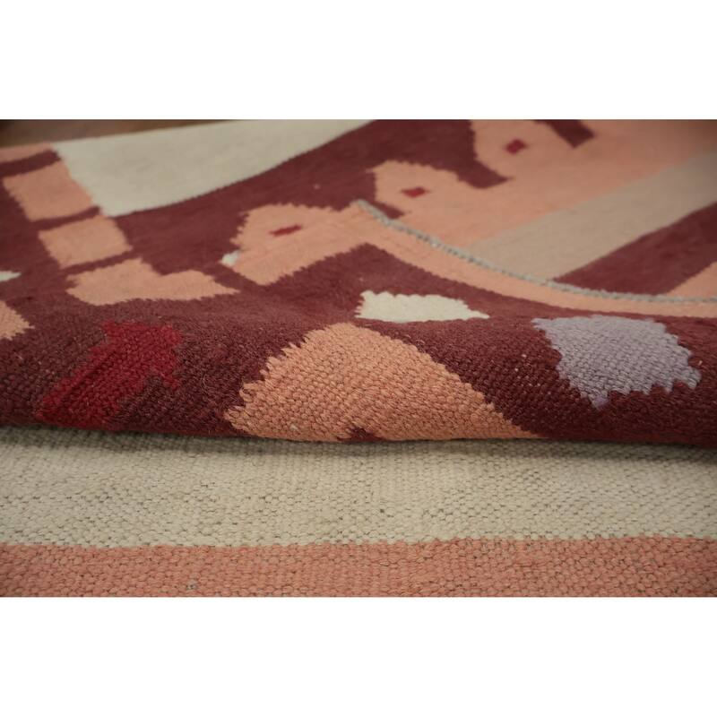 Hand Woven Oriental 100% Wool Carpet Southwestern Tribal Multi-Colored Kilim Runner Rug - 12' 10'' X 3' 2''