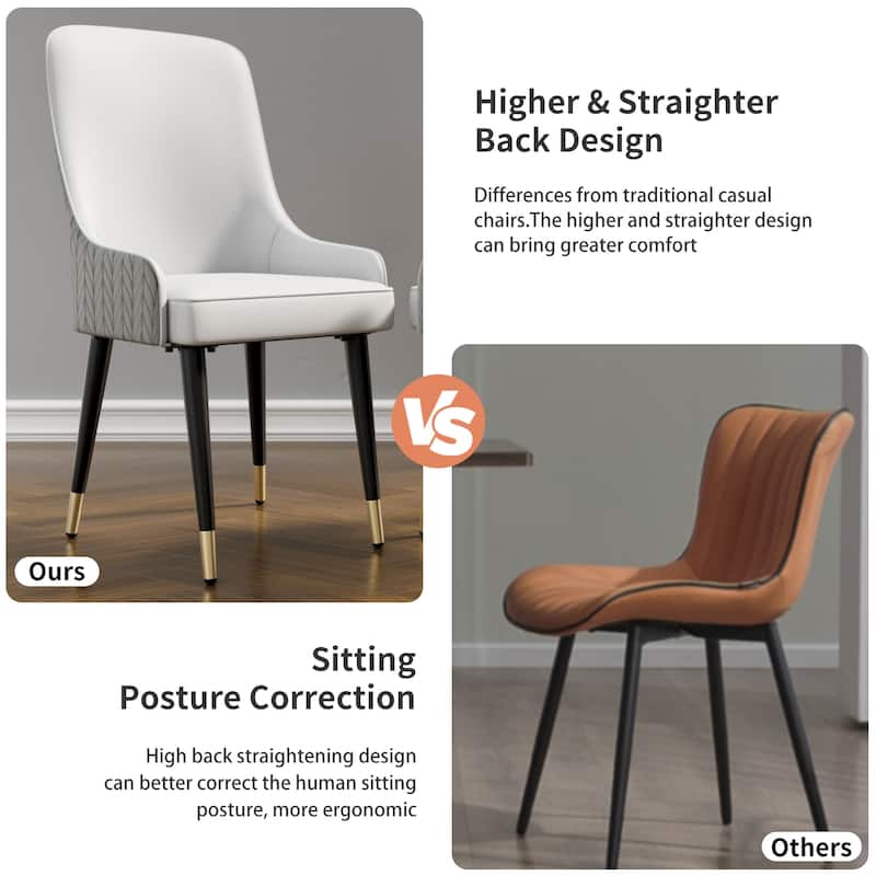Modern PU Leather Set of 2 Dining Chairs with Metal Legs - 17"x17"x36"