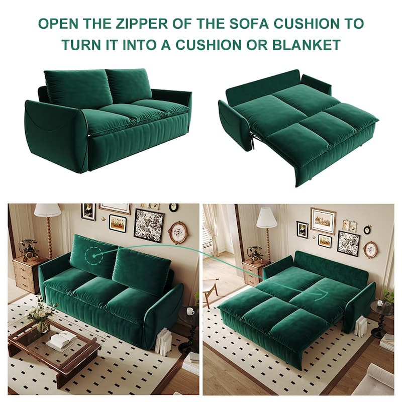70.9" Velvet 3-Seat Sleeper Sofa with Hydraulic Lifting Rods, Steel Tube Frame