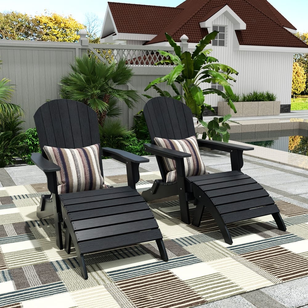 Vineyard HIPS Outdoor Folding Eco-Friendly All Weather Seashell Adirondack Chairs with Ottomans (4-Piece Set)