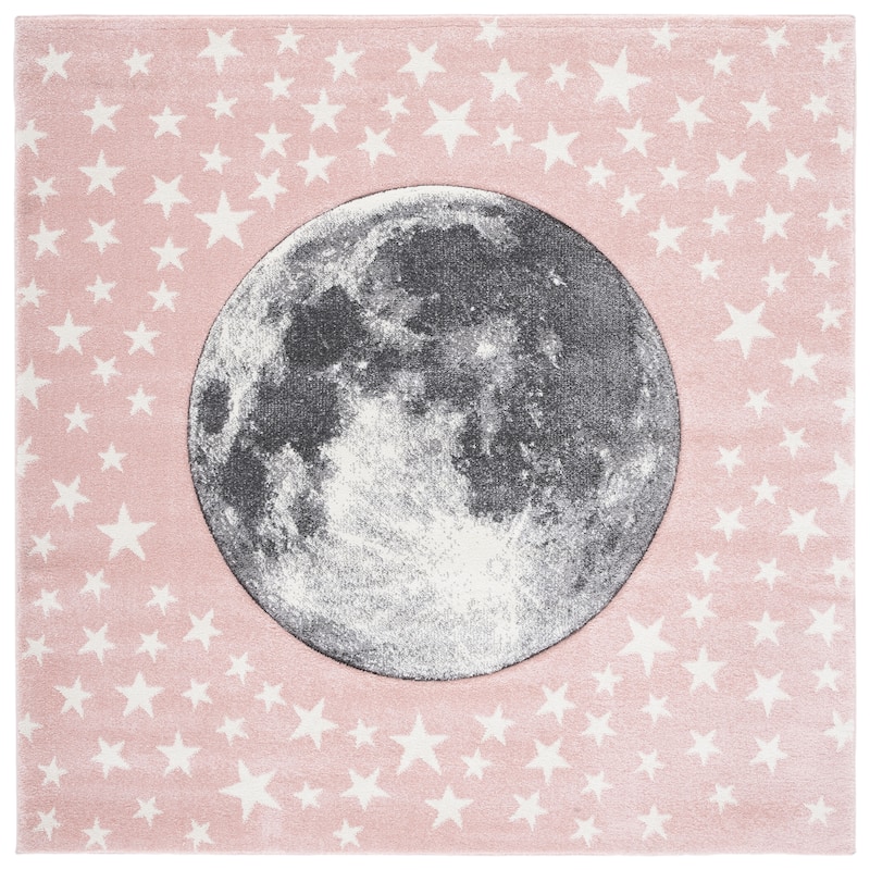 SAFAVIEH Carousel Kids Atsumi Moon Rug - 4' Square - Pink/Grey