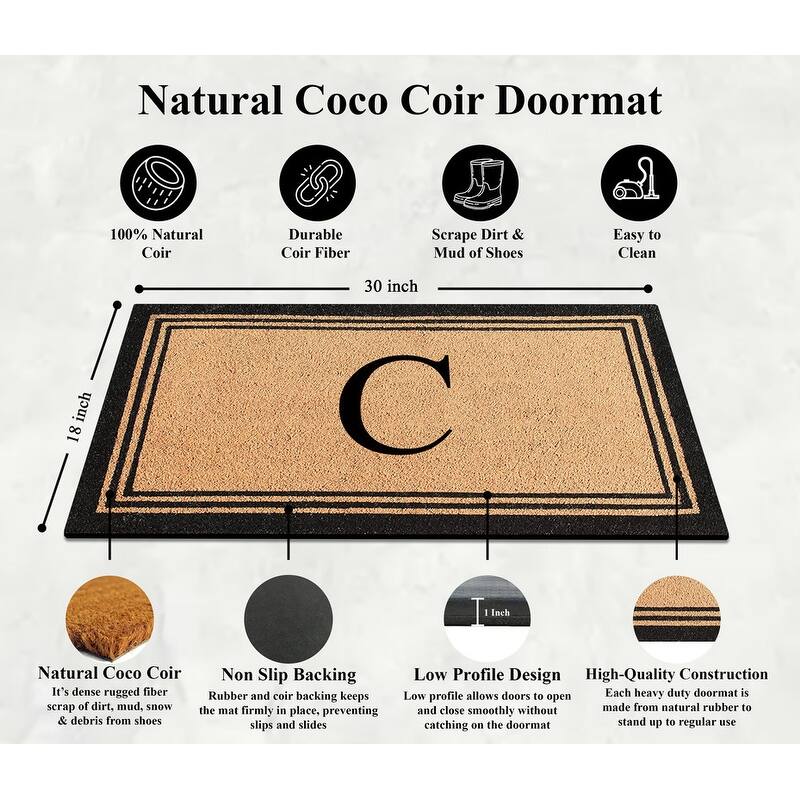 A1HC Natural Coir Monogrammed Heavy Duty PVC Backing Doormat