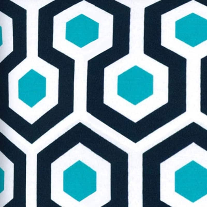17" Aqua Navy and White Geometric Indoor Outdoor Throw Pillow Cover - 17" X 17"