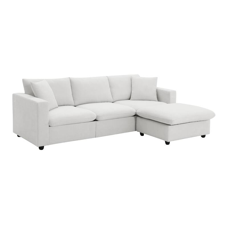 L-shaped Polyester Fabric Couch Modern Sectional Sofa with Ottoman