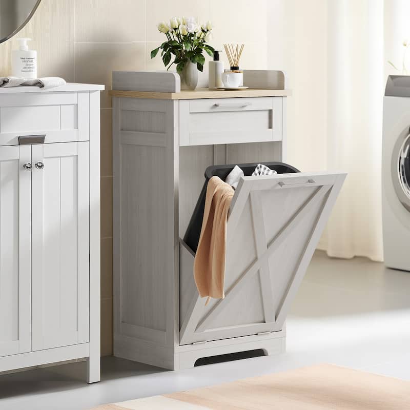 Moasis Kitchen Wooden Tilt Out Trash Can Cabinet Freestanding Trash Bin Holder
