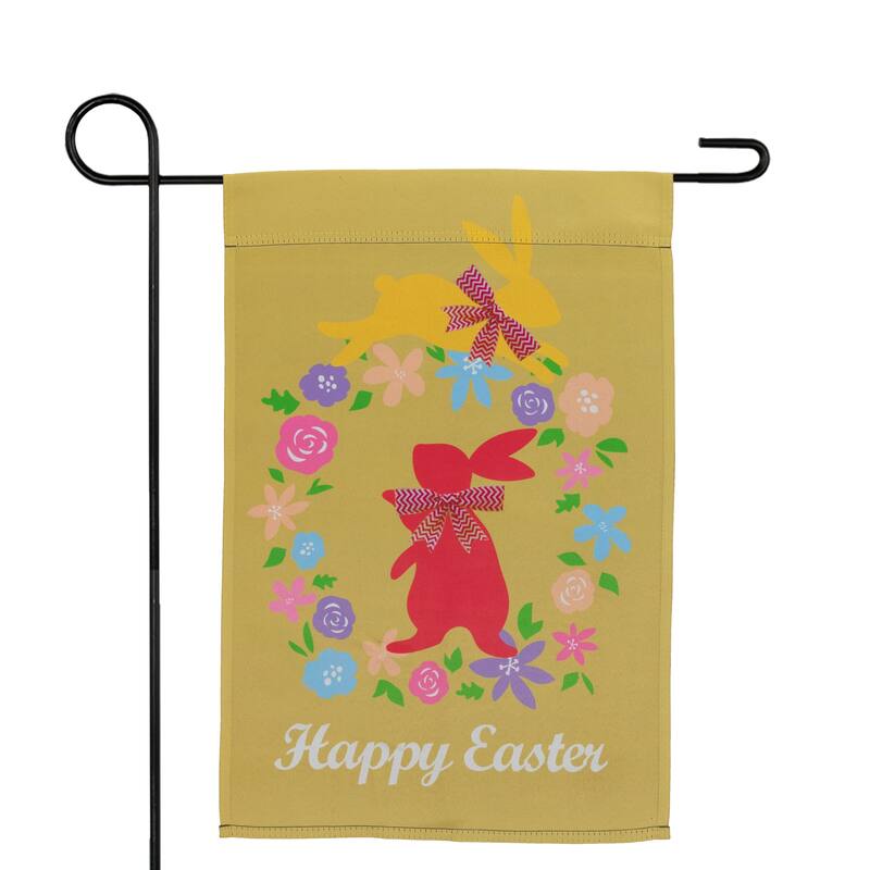 Hopping Bunnies "Happy Easter" Floral Outdoor Garden Flag 18" x 12.5" - 18" x 12.5"