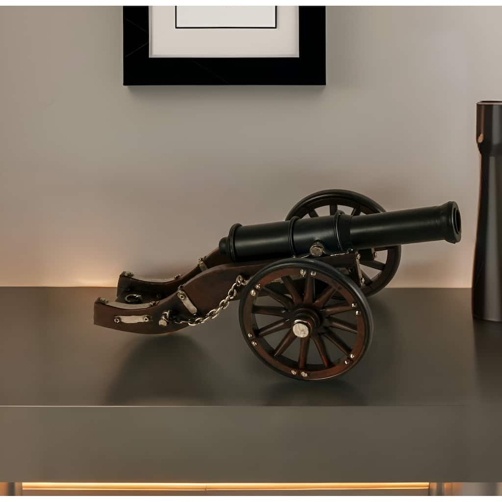 HomeRoots 3" Brown and Black Metal Louis XIV Cannon Hand Painted Sculpture - 11' X '3' X '5.5